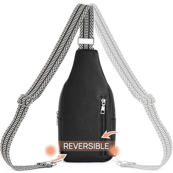 Black Crossbody Bag with Patterned Strap - Picture 3 of 6